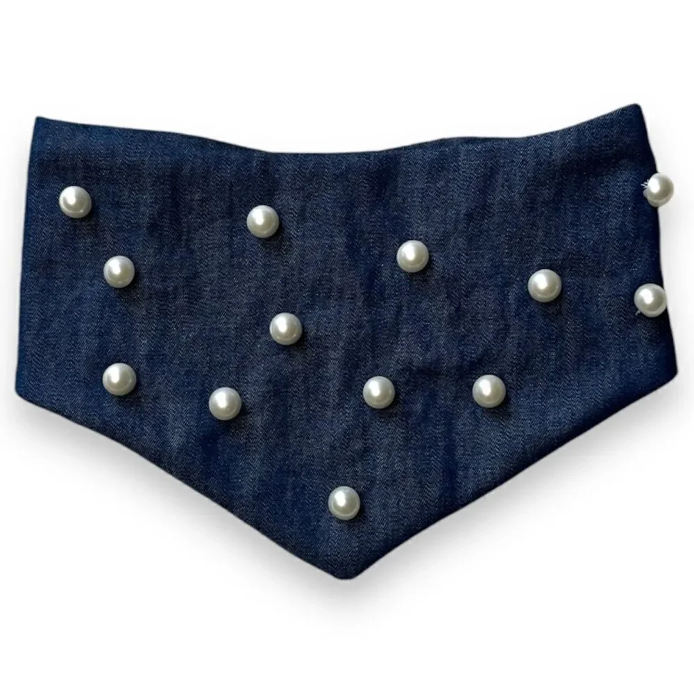 The Marilyn Denim & Pearl Dog Bandana Blue and White
